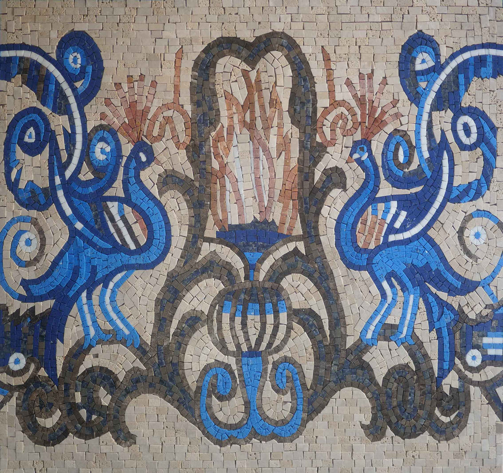 Pavões Azuis - Arte em Mosaico