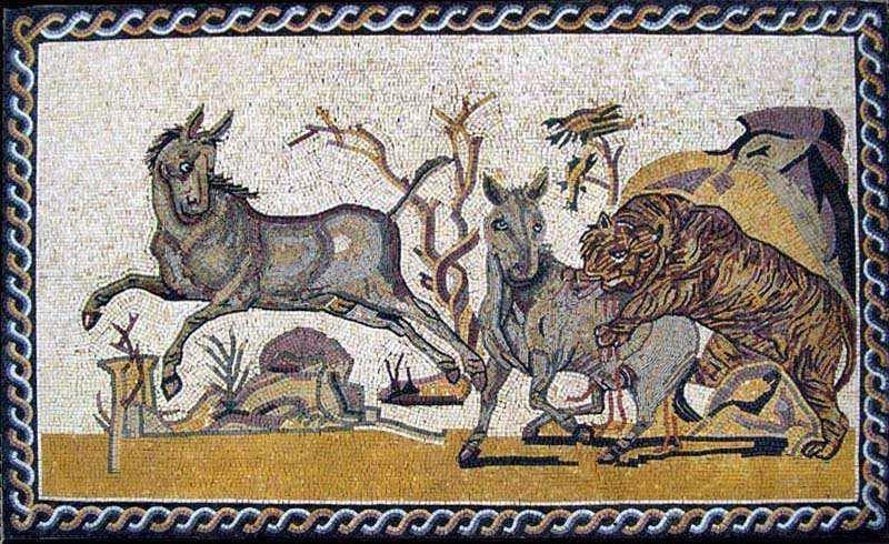 Arte em mosaico de mármore - caça de animais