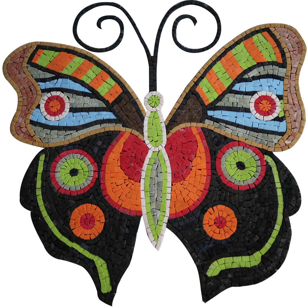 Мозаика на стене - разноцветная бабочка