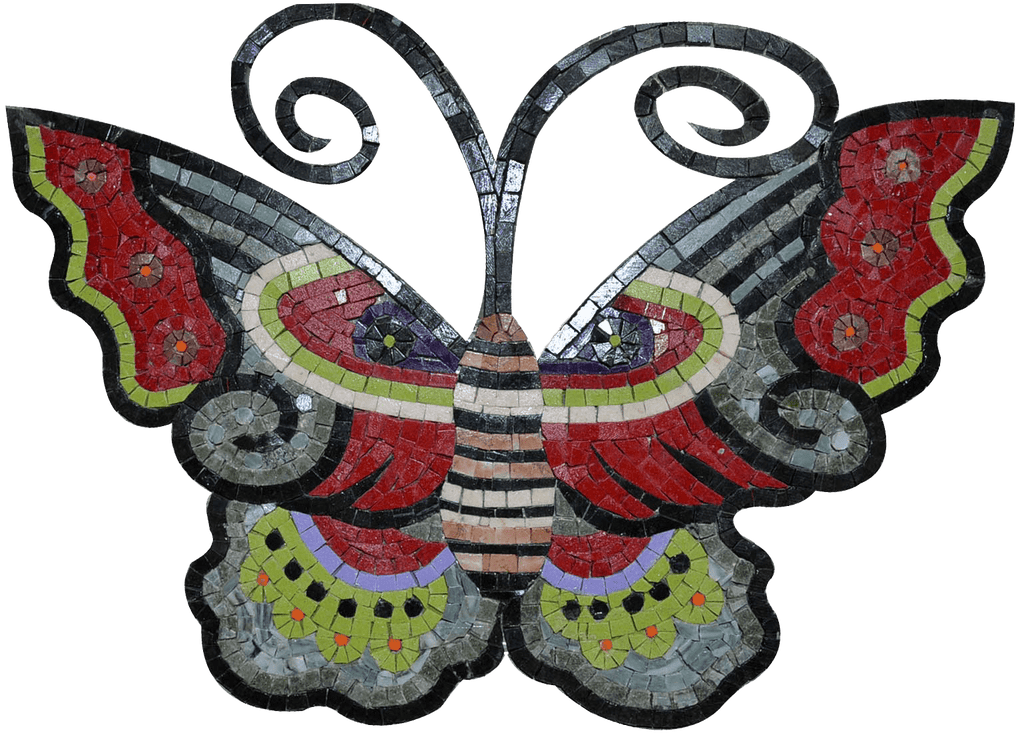 Arte em azulejo de mosaico de borboleta colorida