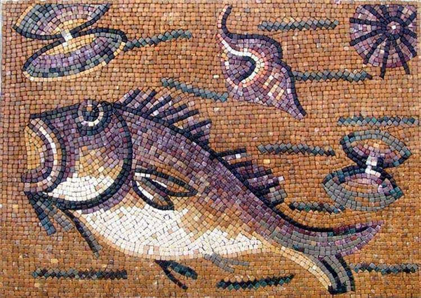 Vibrant Fish And Flora - Marble Mosaic Underwater Art - Mesh Backing