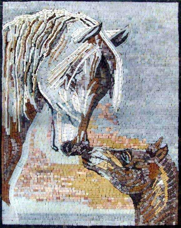 Mosaico murale - Cavalli in marmo