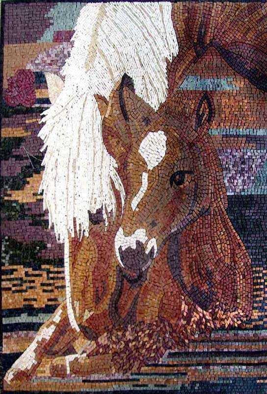 Desenhos de mosaico - cavalos mãe e filho