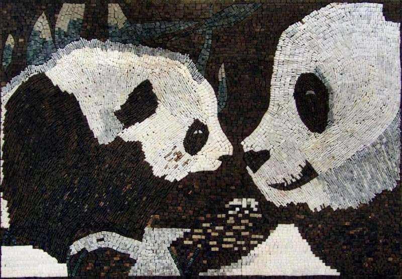 Art de la mosaïque animale - Deux pandas