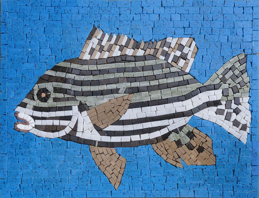 Pescado Blanco y Negro - Arte Mosaico Mural