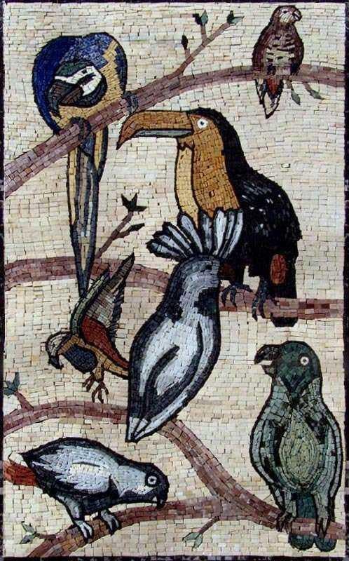 Arte em mosaico - pássaros exóticos