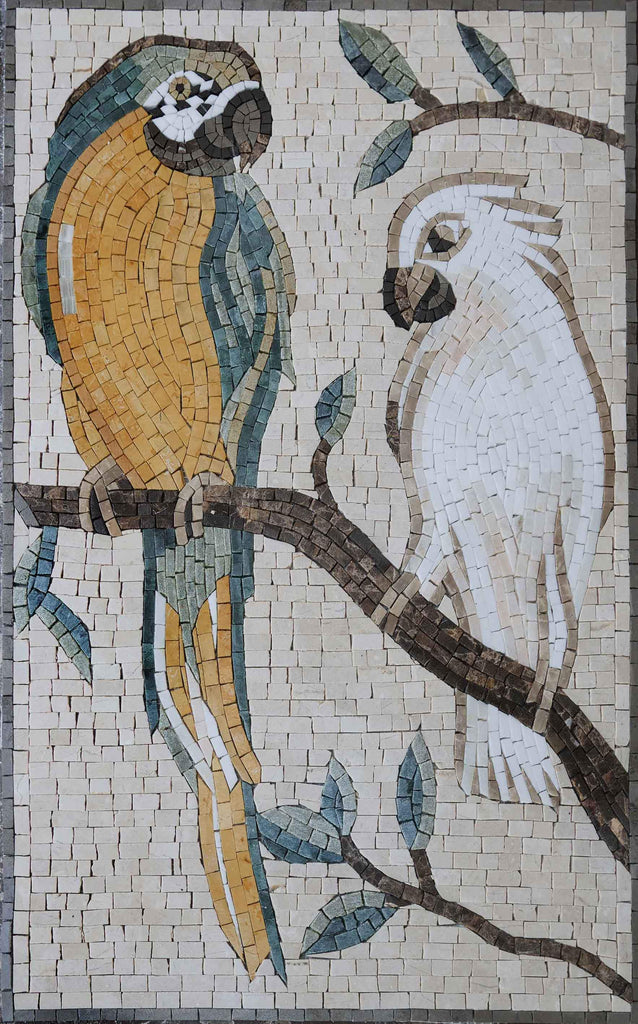 Art mural mosaïque - Les deux oiseaux exotiques