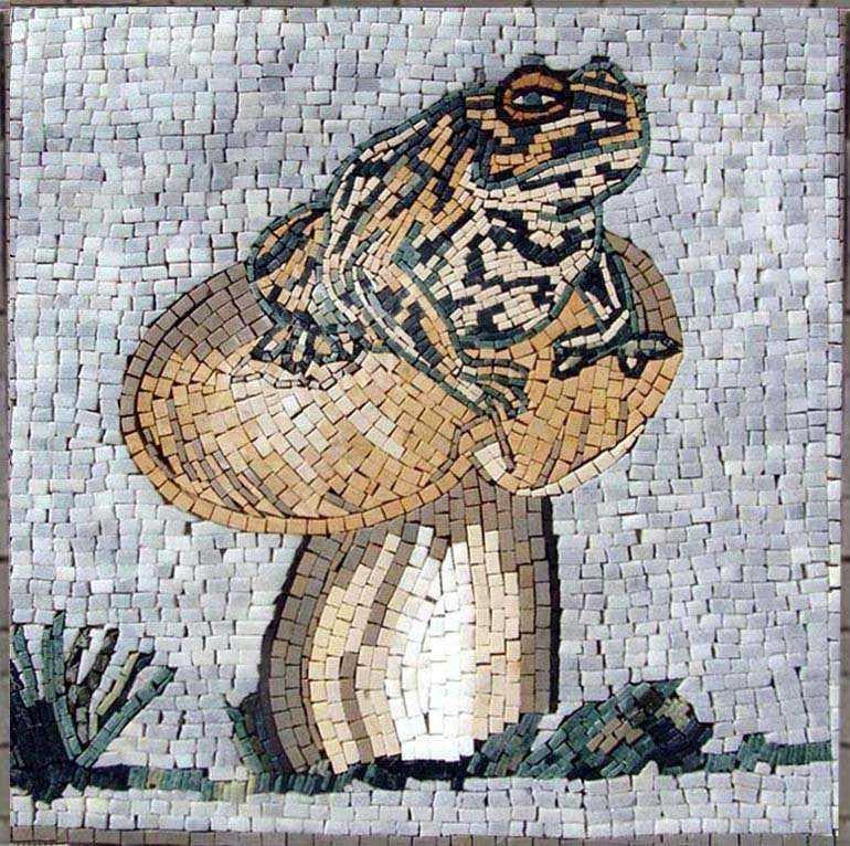 Projetos de arte em mosaico - sapo em cogumelo
