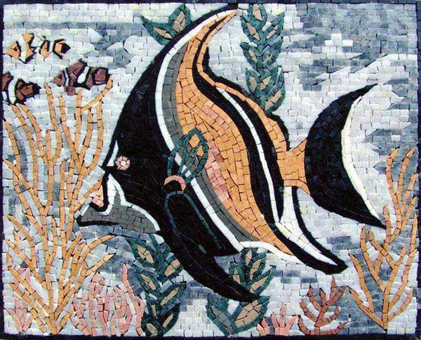 Exotic Fish And Clownfish - Marble Mosaic Underwater View - Mesh Backing