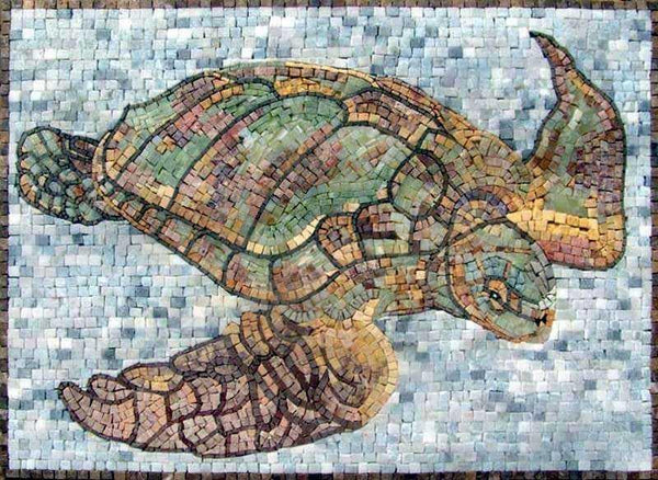 Majestic Sea Turtle - Marble Mosaic Luxury Handcrafted Natural Stone Art - Mesh Backing