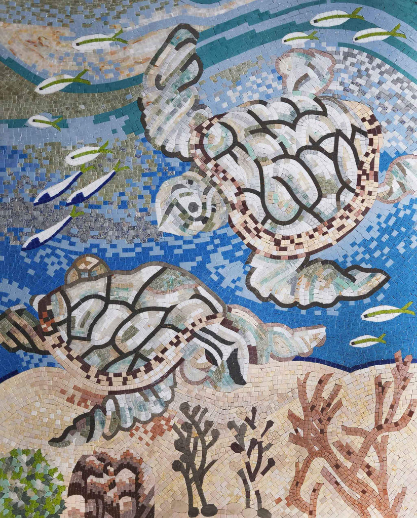 Marble Mosaic Pool Art - Tartarughe in mare