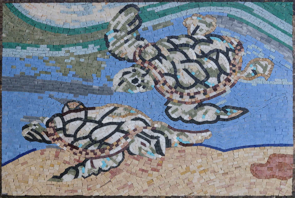 Marble Mosaic - Sea Turtles Design