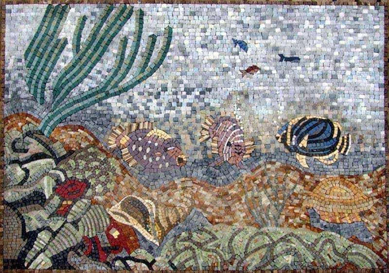 Mosaico de mármol de pescado