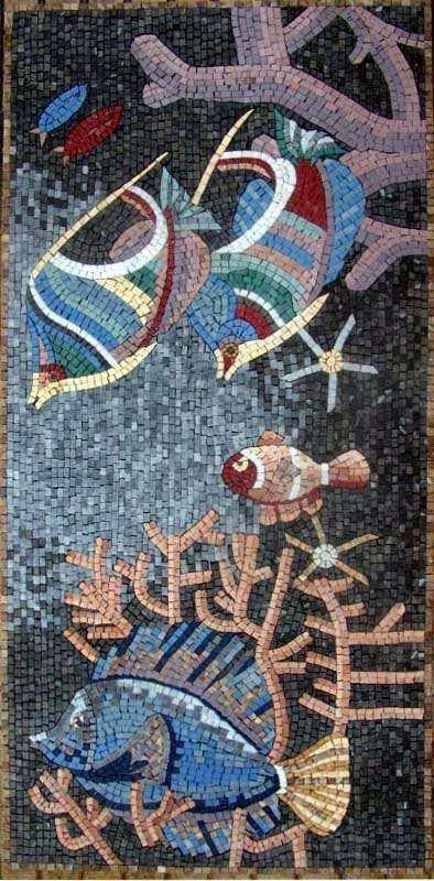 Mural de mosaico de peces bajo el agua