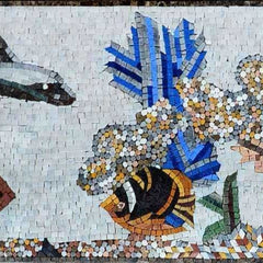 Vibrant Sea Life - Marble Mosaic Nautical Coral Reef - Mesh Backing