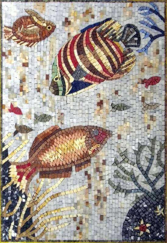 Exotic Fish - Marble Mosaic Underwater Stone - Mesh Backing