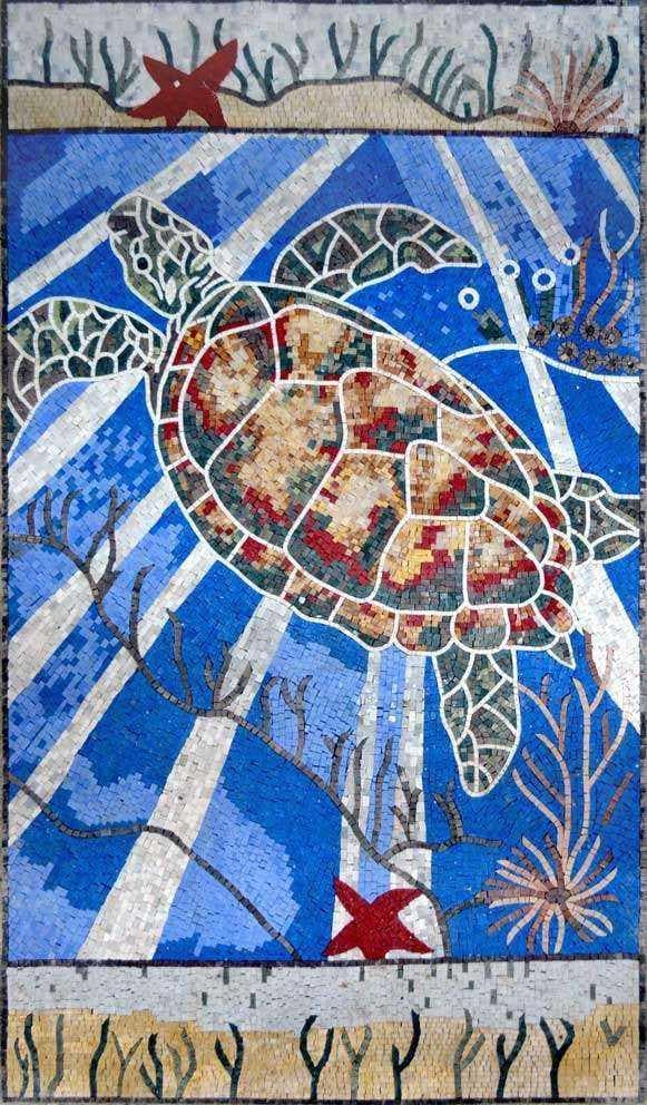 Mural em mosaico em aquarela - tartaruga marinha