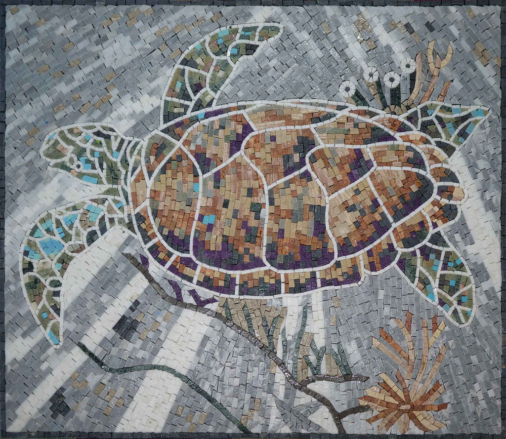 Tortuga marina de mosaico - Arte de pared de mosaico