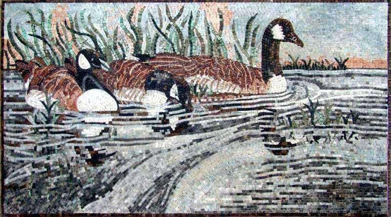 Mosaikkunst - Schwimmende Enten