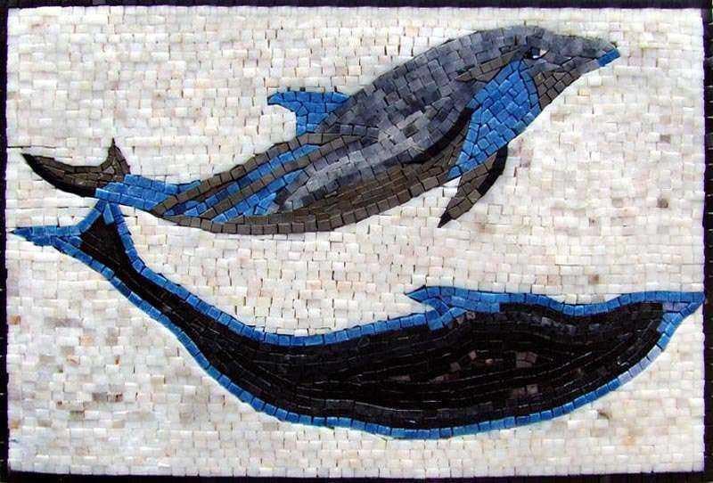Peinture murale en mosaïque de dauphins