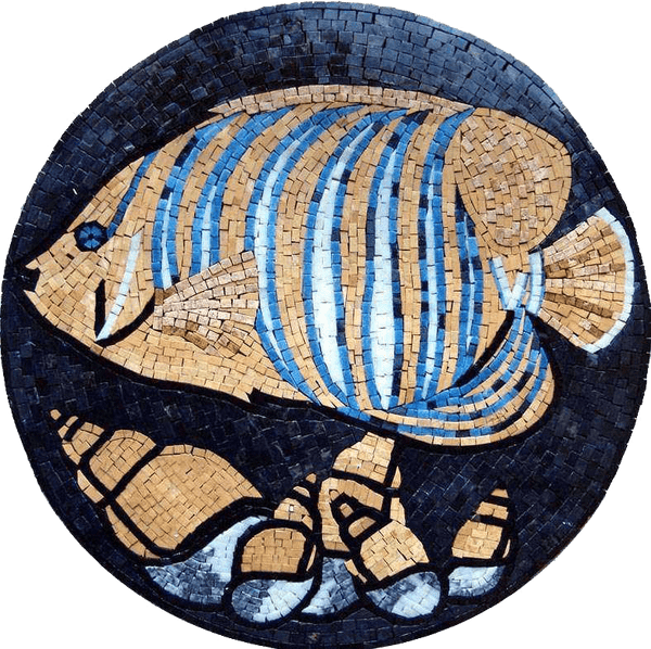 Exotic Angelfish - Marble Mosaic Circular Fish - Mesh Backing