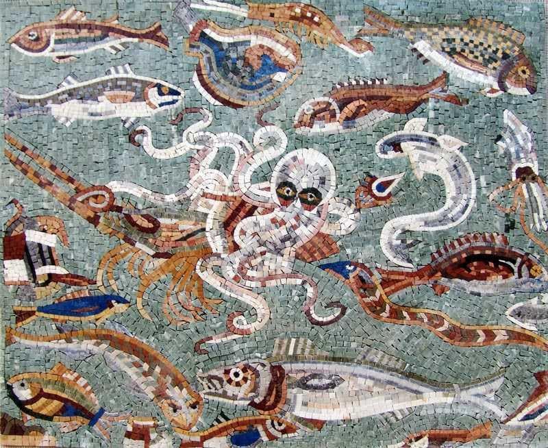 Arte mosaico de criaturas marinas