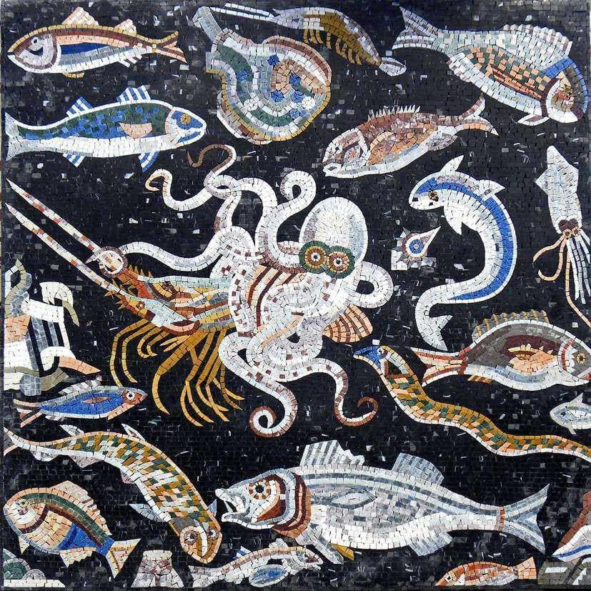 Mosaico de criaturas marinas