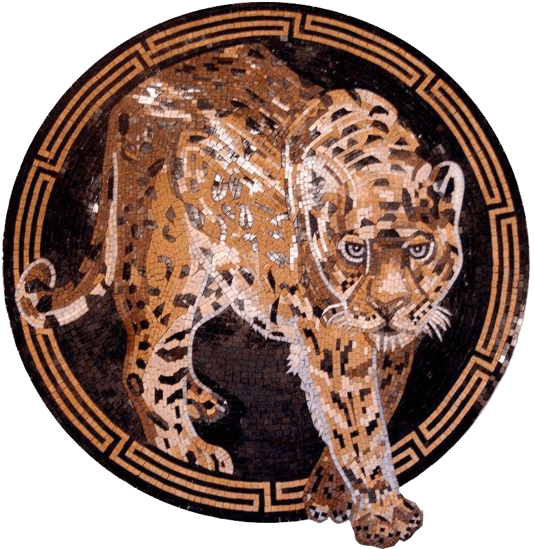 Mosaik-Kunstmedaillon - Blickender Leopard
