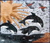 Golfinhos no mosaico do oceano
