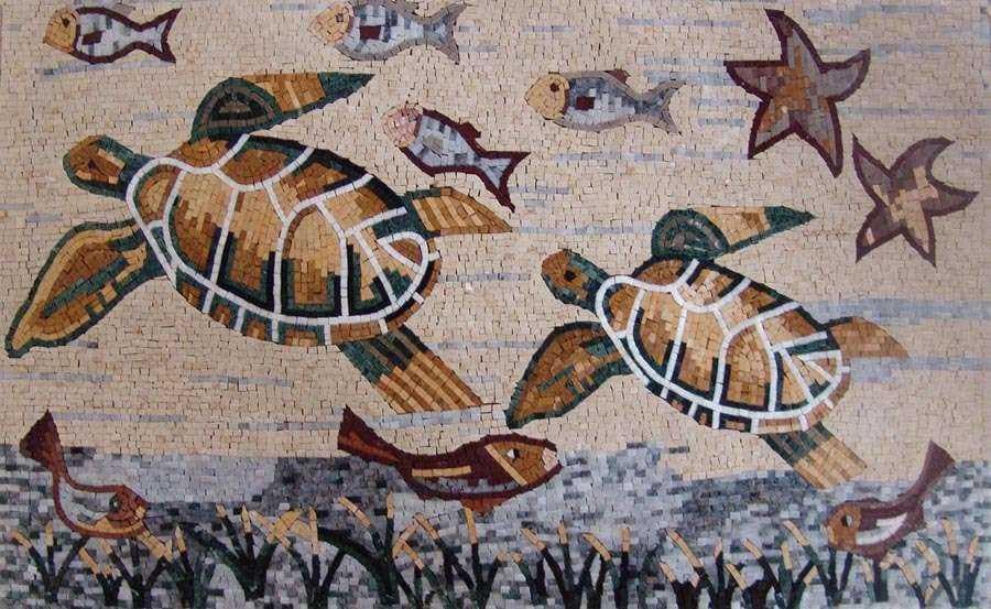 Mosaico de mármol de tortugas marinas