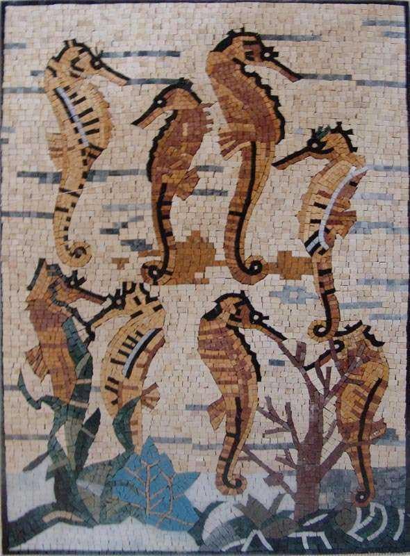 Mosaico de pedras de cavalos-marinhos