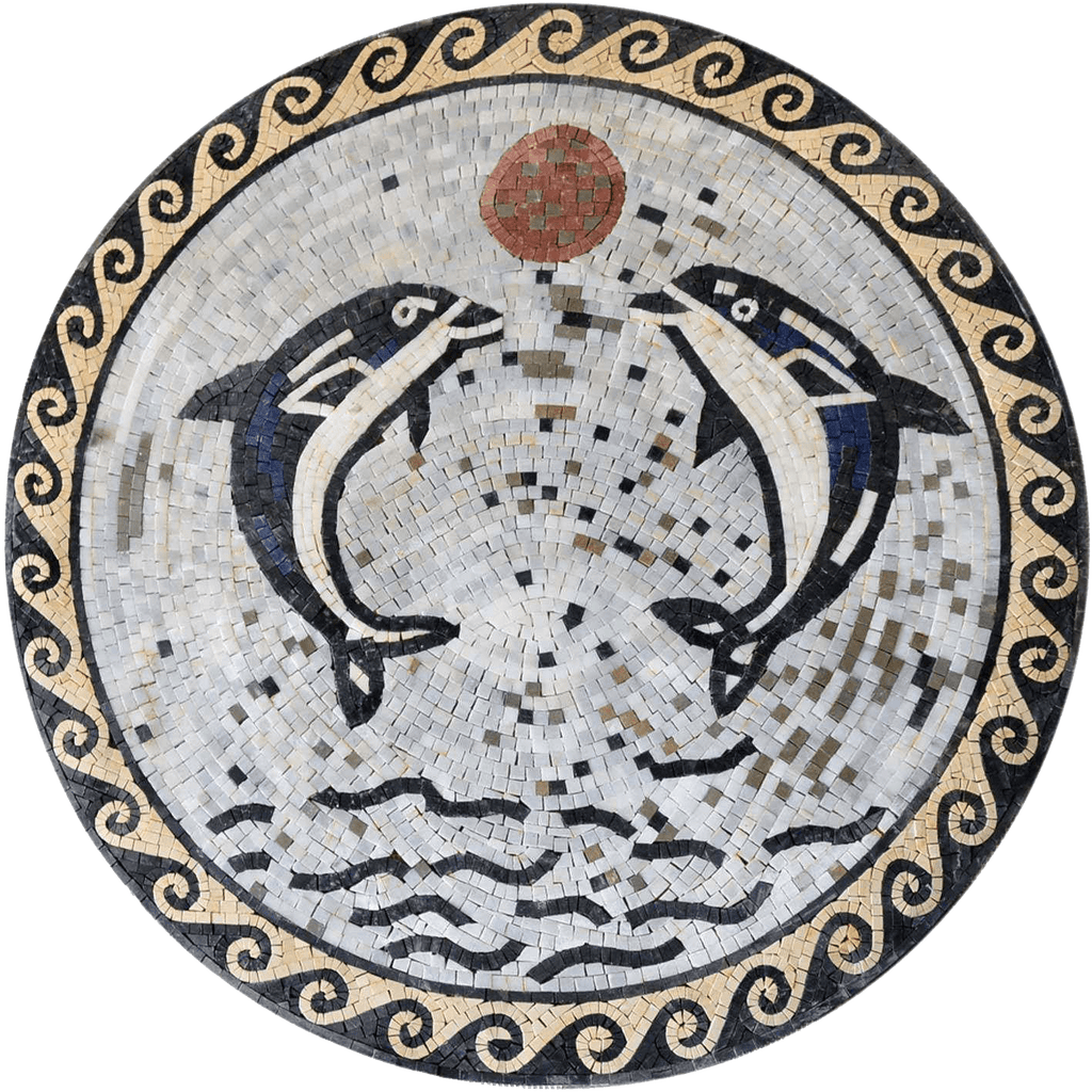 Mosaico del medaglione di due delfini