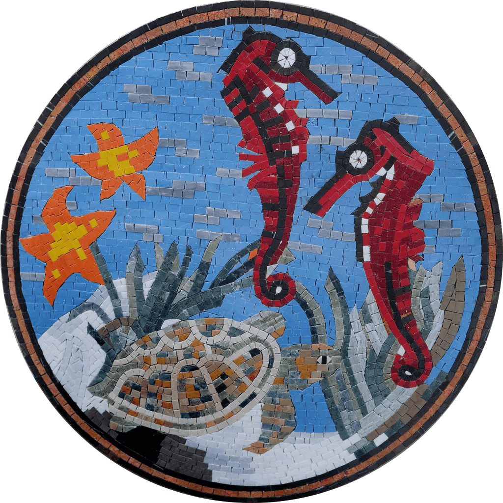 Mosaico di cavallucci marini vibrante
