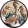 Medallón de mosaico de criaturas marinas