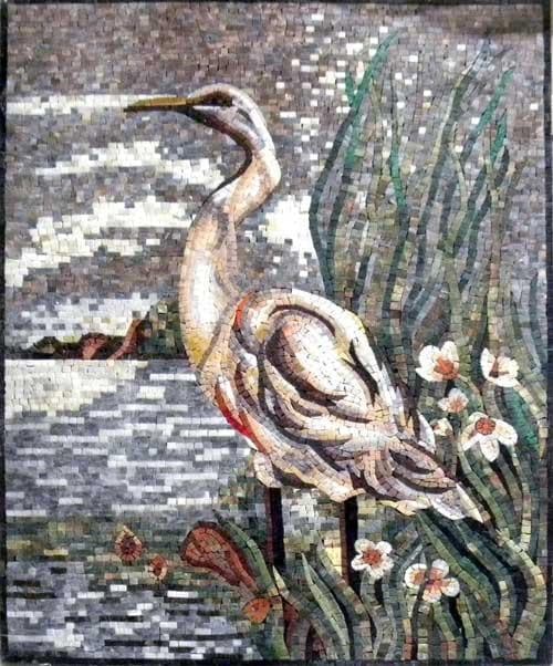 Marmor-Mosaik-Kunst - Reiher
