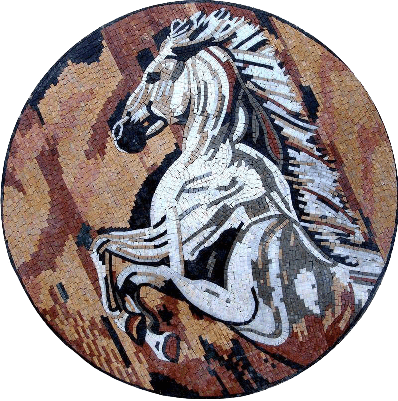 Medaillon-Mosaik-Kunst - weißes Pferd