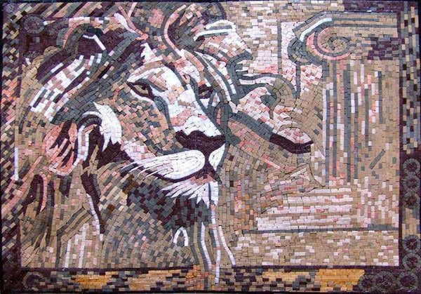 Majestic Lion Gaze - Marble Mosaic Wall Art - Mesh Backing