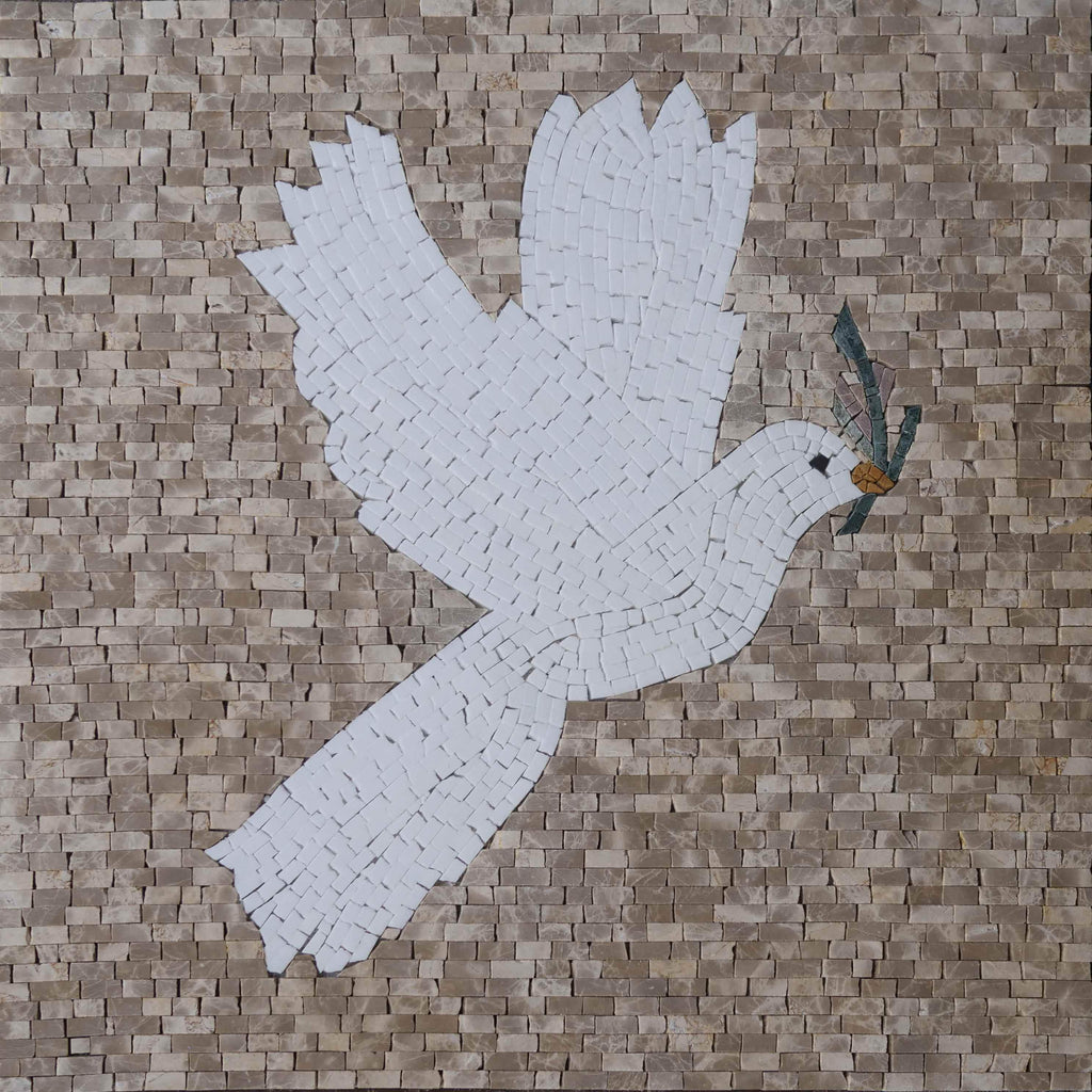 Mosaico in marmo - La colomba bianca