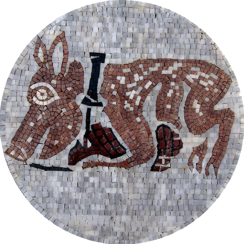 Mosaïque d'art en marbre - Médaillon de cochon
