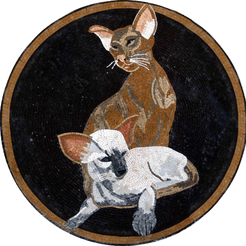 Arte do medalhão em mosaico - dois gatos