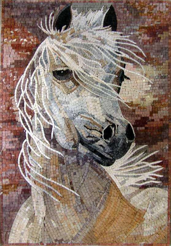 Majestic Artistry - Marble Mosaic Horse Creamy Natural Stones - Mesh Backing