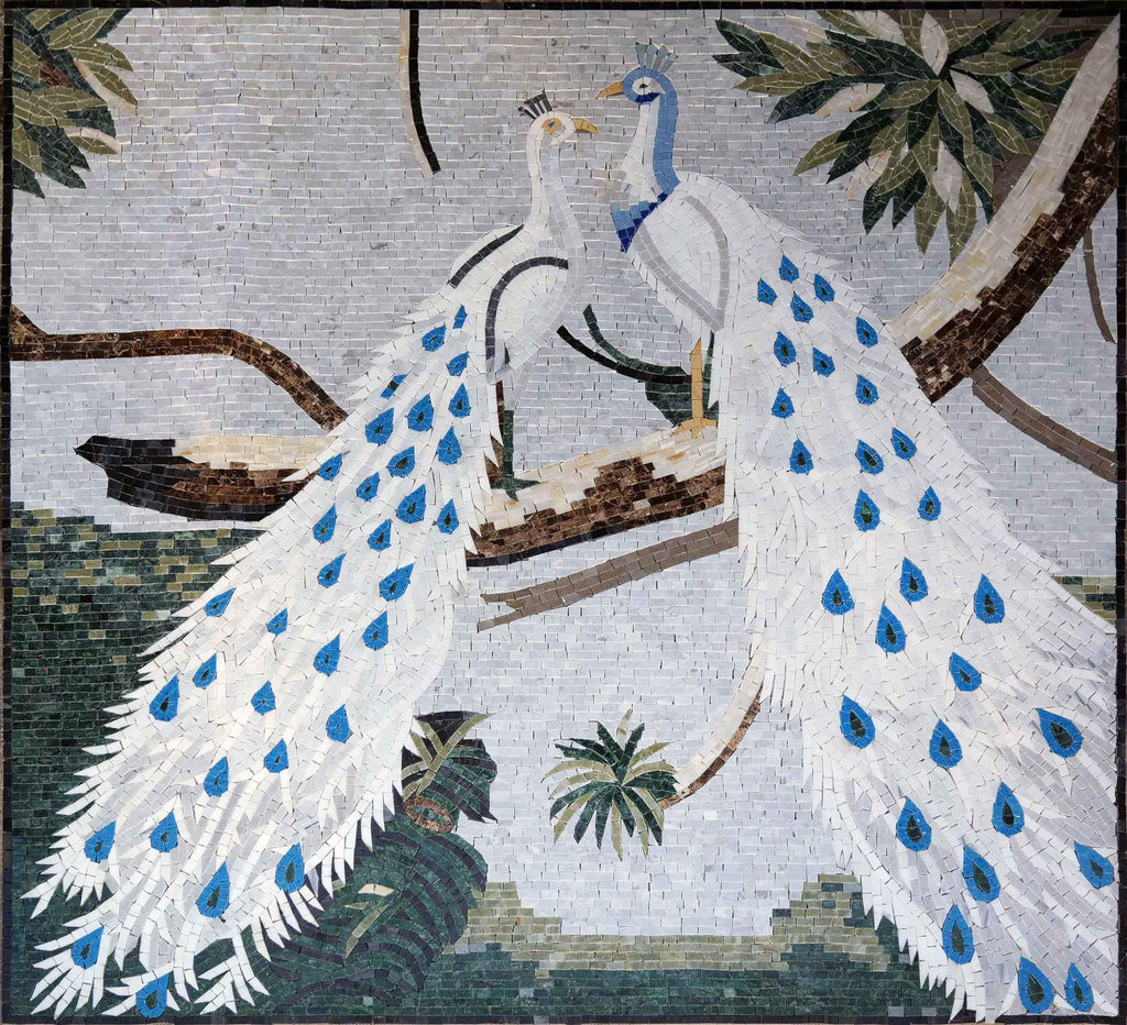 Animal Mosaic Designs - White Peacocks | Birds And Butterflies | Mozaico