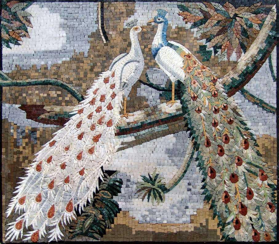 Arte em mosaico - pavões apaixonados