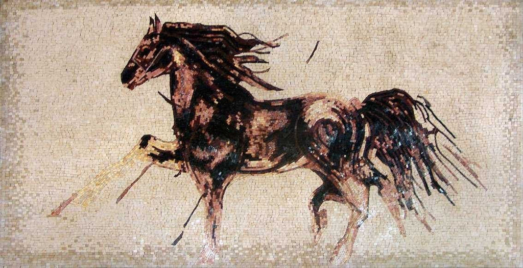 Mosaico de mármol - Galope de caballo