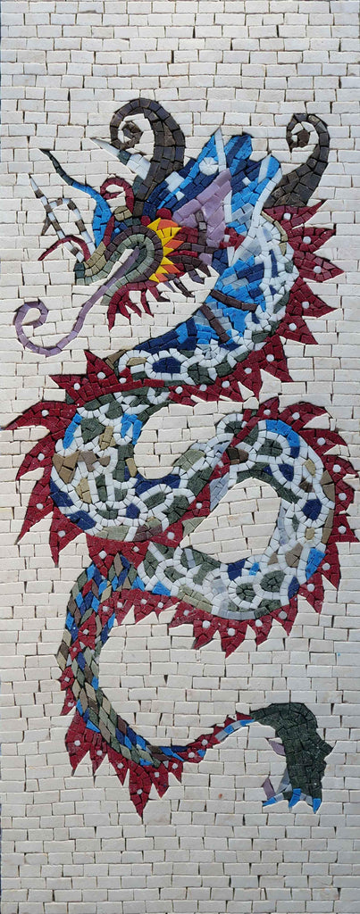 Mosaïque de marbre de dragon chinois coloré