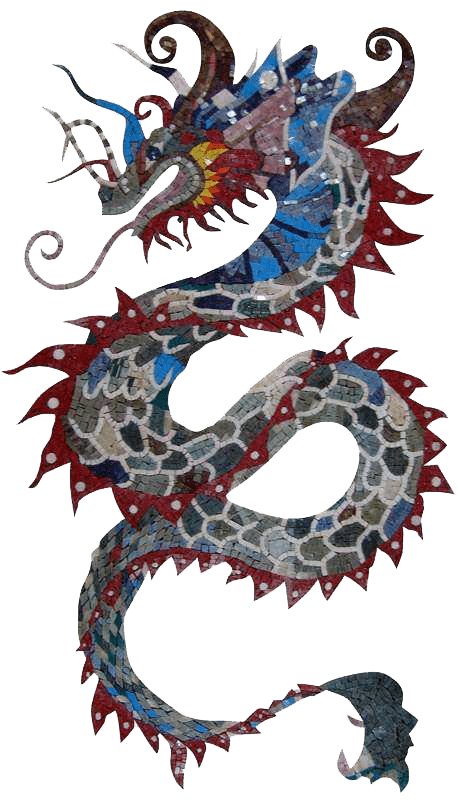 Mosaico de mármol de dragón colorido chino