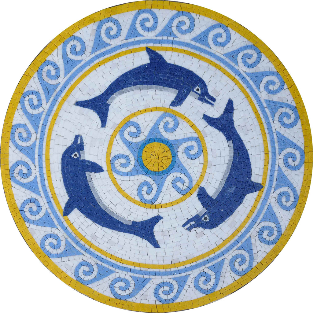 Delfin-Medaillon-Mosaik-Marmor-Kunst