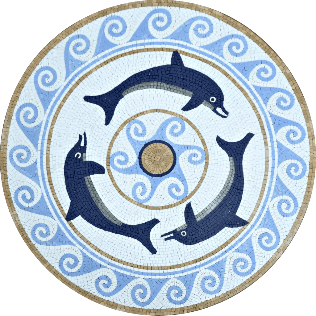 Medallón Mosaico - Delfines Marinos