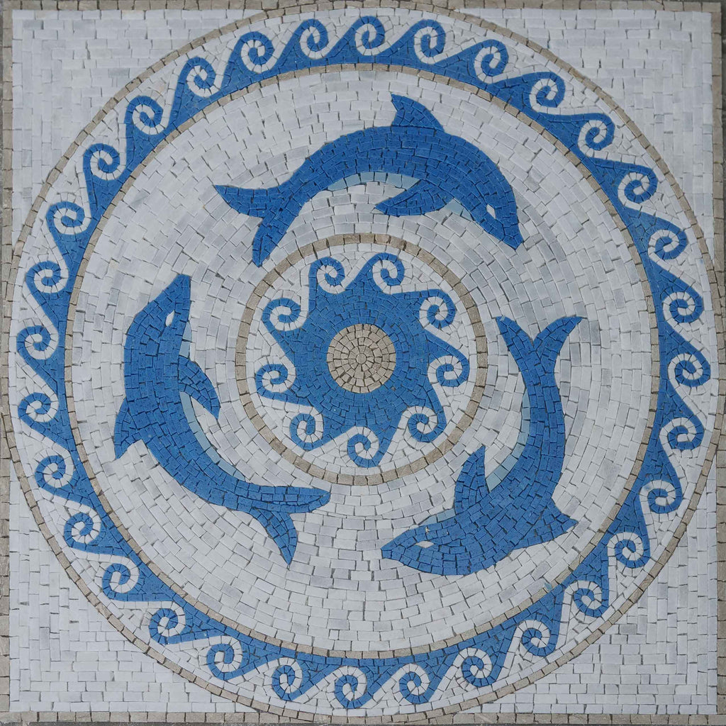 Las ilustraciones del mosaico de los tres delfines | Vida marina y náutica | Mozaico