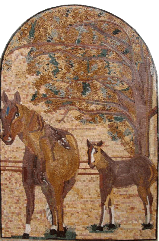 Arte em mosaico arqueado - Cavalos
